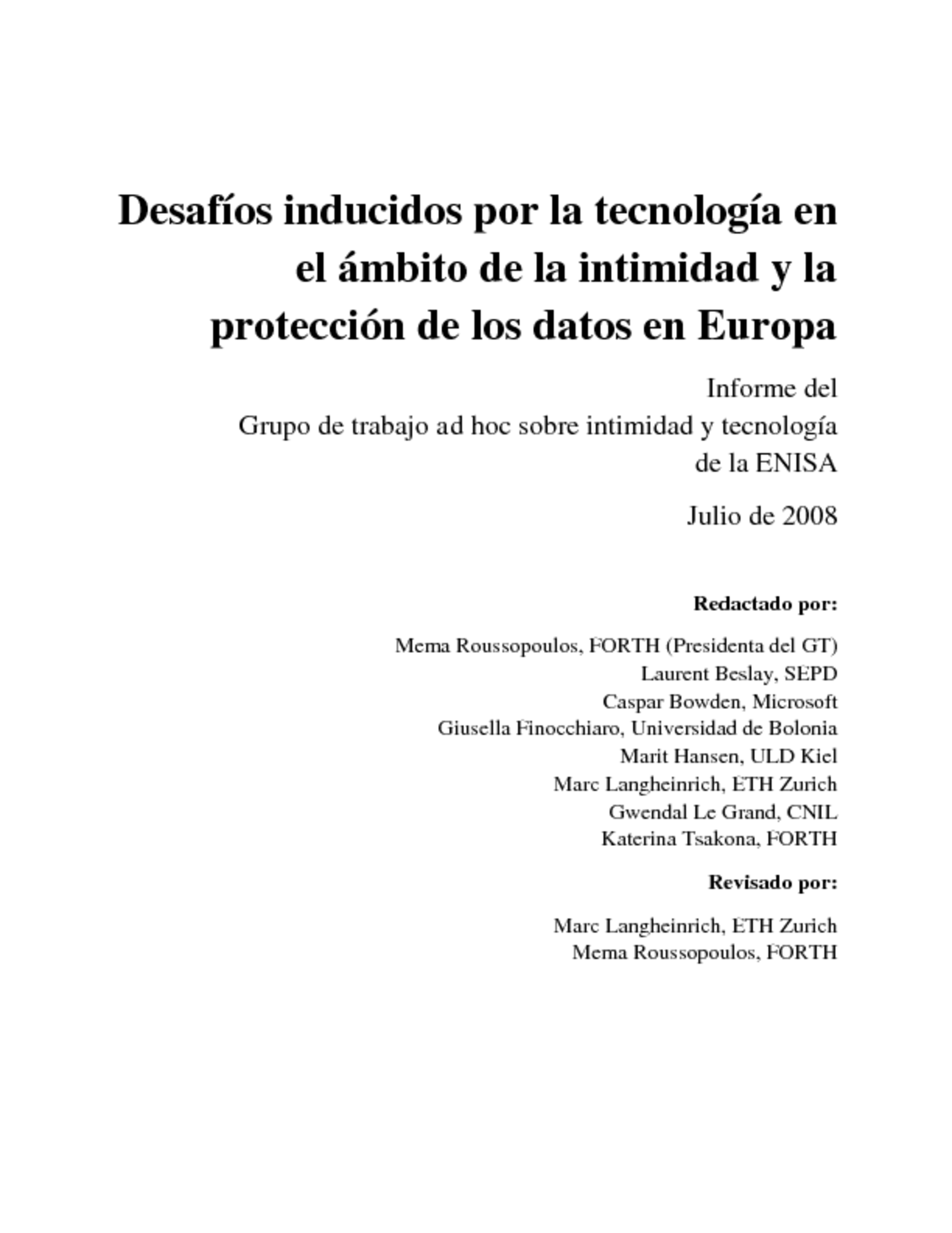 Technology Induced Challenges In Privacy And Data Protection In Europe Spanish Version — Enisa 9670