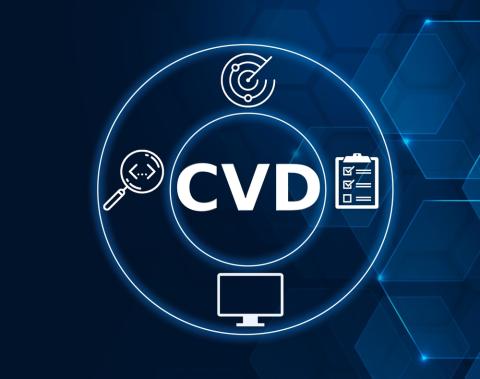 Image with CVD (Coordinated vulneImage with CVD (Coordinated vulnerability Disclosure) initials and icons describing the processrability Disclosure) initials and icons describing the process