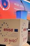 White cube featuring ENISA's anniversary logo, displayed at ENISA's 2nd Policy Conference.