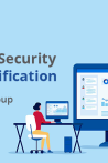 EU Managed Security Services Certification ad hoc working group call. Image with blue background depicting an illustrated woman working on analysis data in different screens.