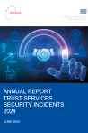 Trust Services Security Incidents 2024, annual report cover depicting a handshake and icons relevant to trust services